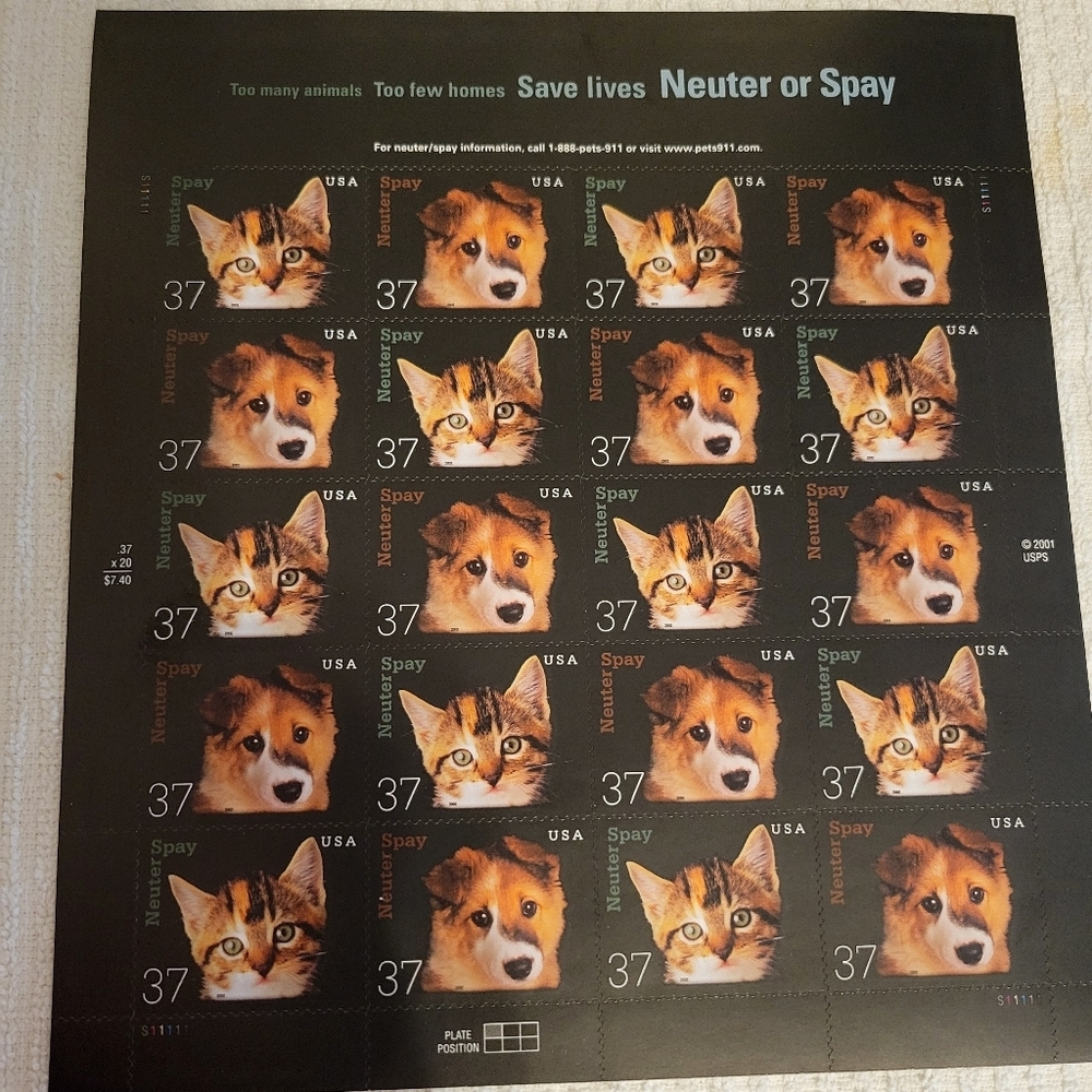 Pets.  Spay and Nuter Control pet population Postage stamps
